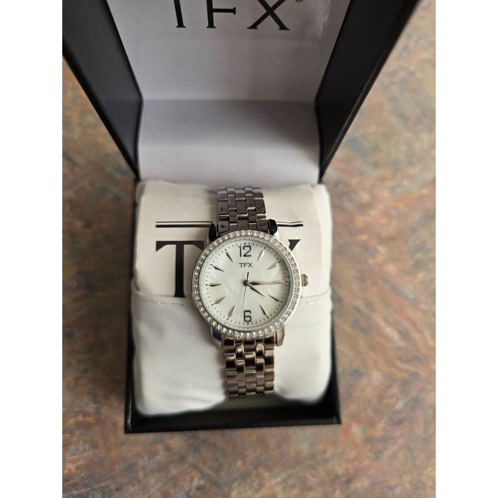 TFX women analog quartz watch Swarovski crystal pavé border TFX by Bulova 36T115